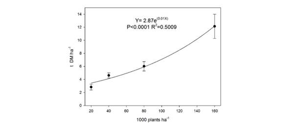 The dry weight of forage cactus roots Clone IPA -20, under different planting densities