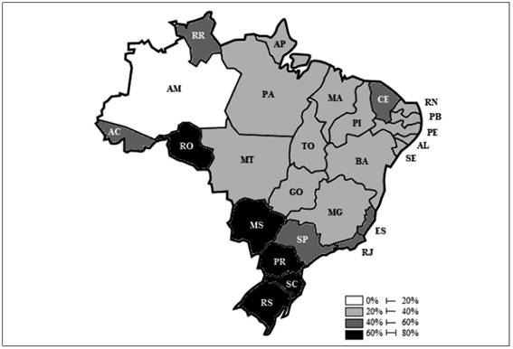 Percentual de municípios que receberam recursos provenientes de transferências voluntárias (exceto emendas parlamentares) - ano 2012