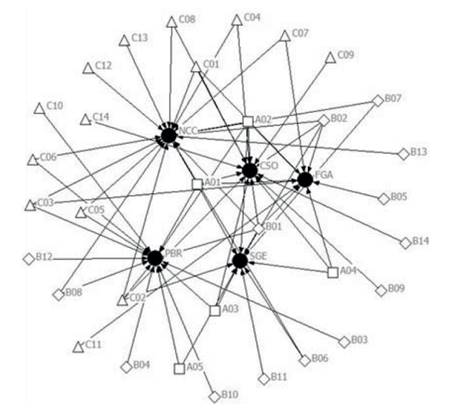 Net-map of relationships between clusters and social groups