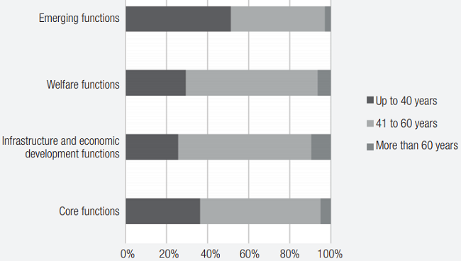 Age distribution by state functions (%)