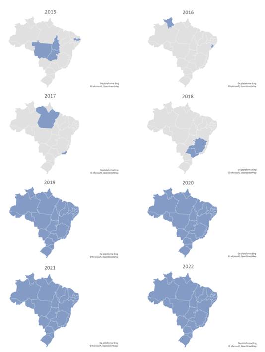 Evolução da descentralização de recursos do FNSP no período de 2015 a 2022