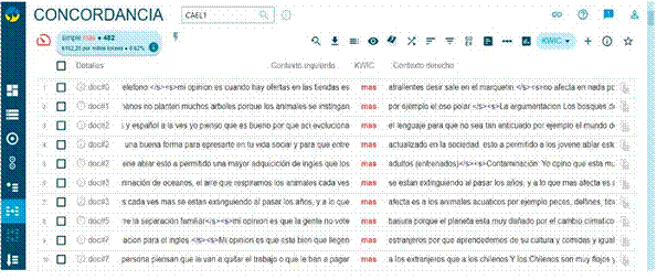 Interfaz de herramienta Concordancia.