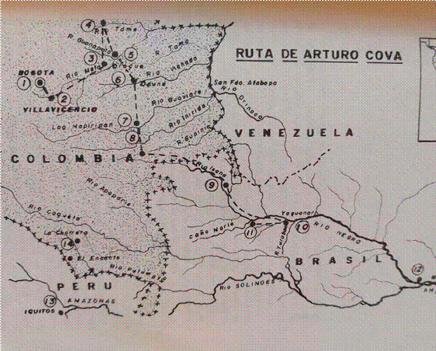Ruta de Arturo Cova. Personaje de La Vorágine.