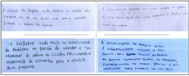 Visão dos alunos sobre a experiência com o GeoGebra.