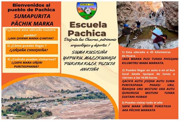 Gigantografía presentada en el Stand en Lengua Aymara.