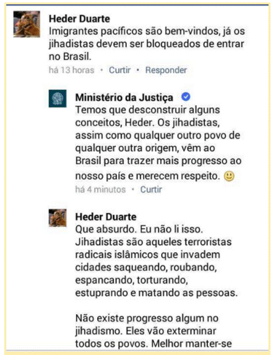 Detalhe do post da campanha na p&aacute;gina do Minist&eacute;rio da Justi&ccedil;a no Facebook