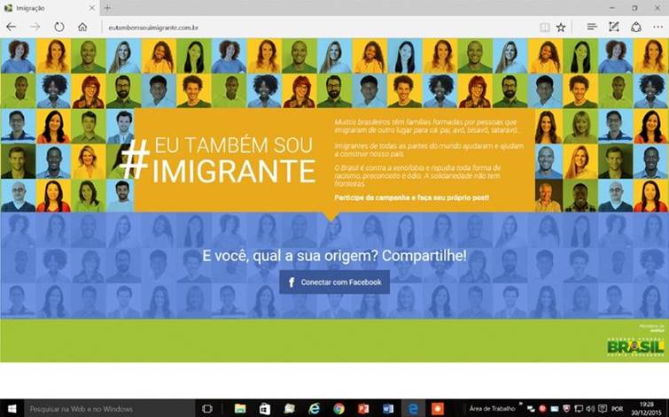 P&aacute;gina do site www.eutambemsouimigrante.com.br