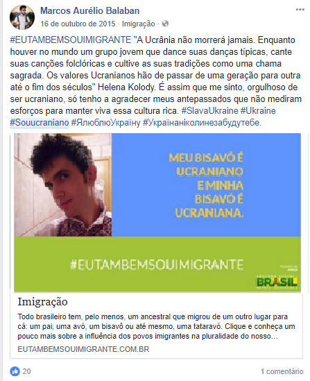 Posts no Facebook com a hashtag #eutambemsouimigrante (pe&ccedil;as produzidas pelos usu&aacute;rios do site)