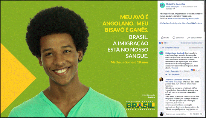 Post da campanha na p&aacute;gina do Minist&eacute;rio da Justi&ccedil;a no Facebook