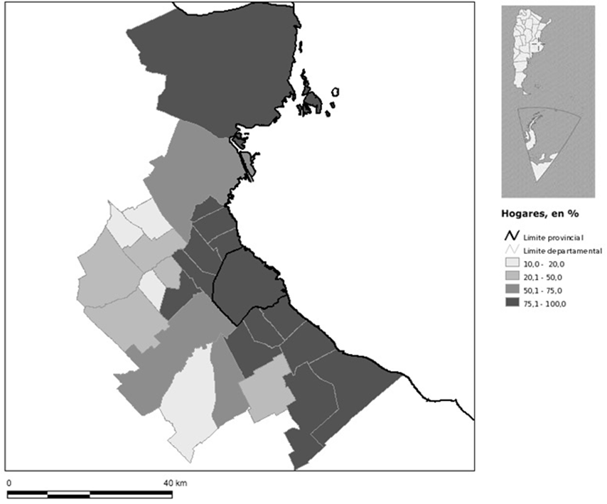 Hogares con servicio de red
p&uacute;blica AMBA. Porcentajes. A&ntilde;o 2010
