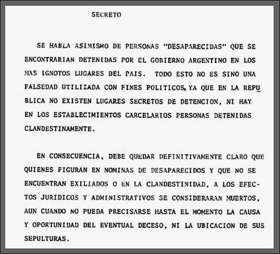 Extracto documental sobre el tratamiento de la desaparici�n forzada en 1983