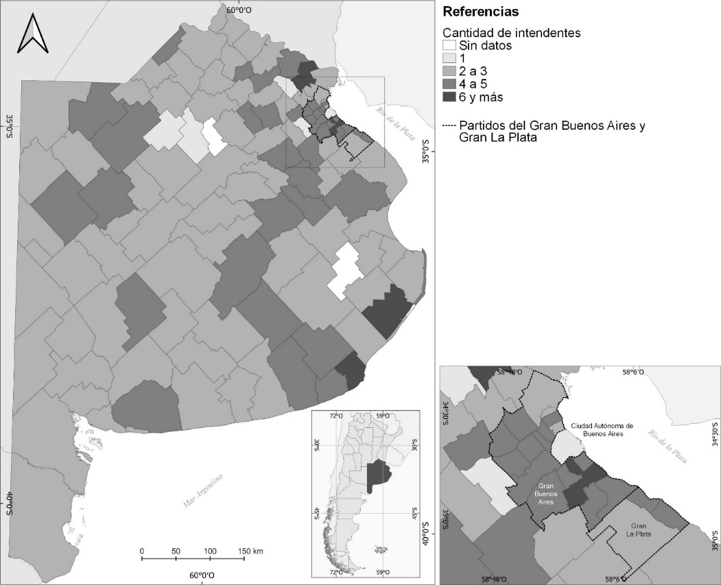 Cantidad de intendentes por municipio. PBA, 1976-1983.