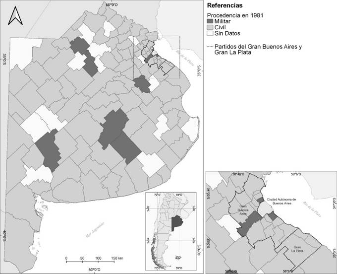 Procedencia de los intendentes por municipio. PBA, 1981