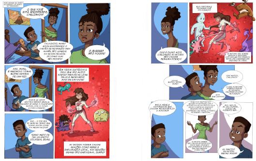 Trechos da tecnologia educacional na modalidade Hist&oacute;ria em Quadrinhos sobre o tema Imuniza&ccedil;&otilde;es