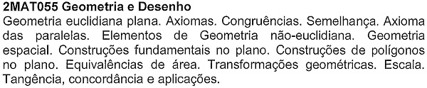 Ementa da disciplina Geometria e Desenho da Universidade Estadual de Londrina em 2016