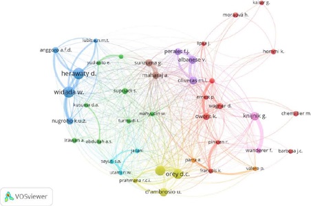 Red de acoplamiento bibliogr&aacute;fico por autores en el campo de la
                                etnomatem&aacute;tica y aspectos culturales de la matem&aacute;tica