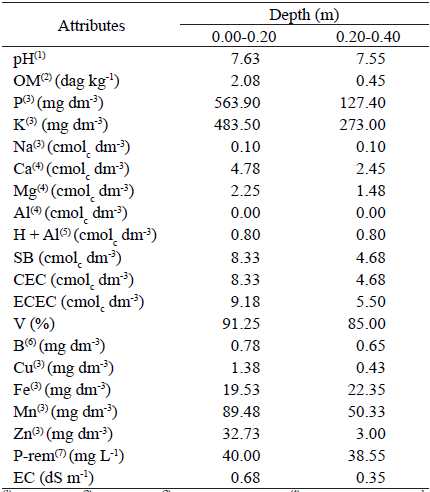 Chemical attributes of the soil from the experimental area before planting