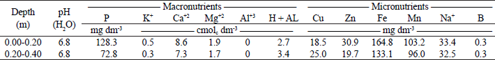 Chemical properties of the soil in the experimental area.