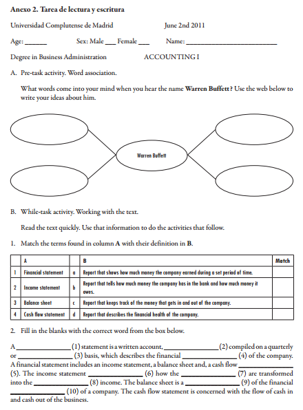 Tarea de lectura y escritura