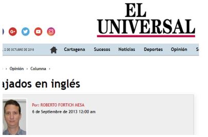 News headline from El Universal Note: The headline “Rajados en inglés” can be roughly translated to “Flunking English” (Fortich Mesa, 2013, September 6).