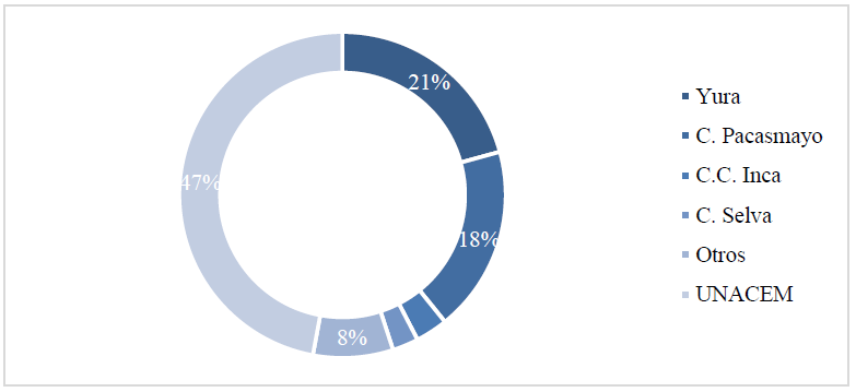 Participación de productores
locales en los despachos totales de cemento (2016)