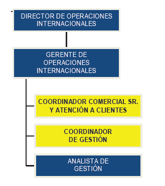 Organigrama del departamento de negocios internacionales.