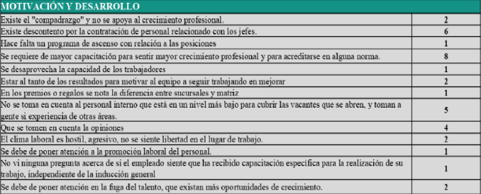 Comentarios sobre la motivación y el desarrollo en la organización