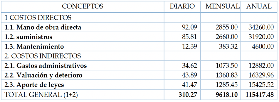 ConSolidado de costos directos e indirectos de las empresas de transporte urbano