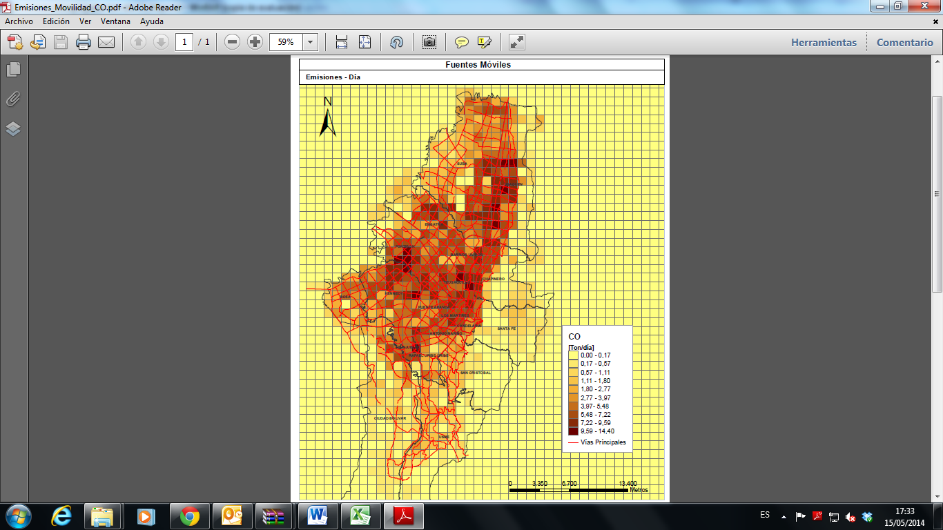 Desagregación espacio
temporal para fuentes móviles para 24 horas en día hábil.