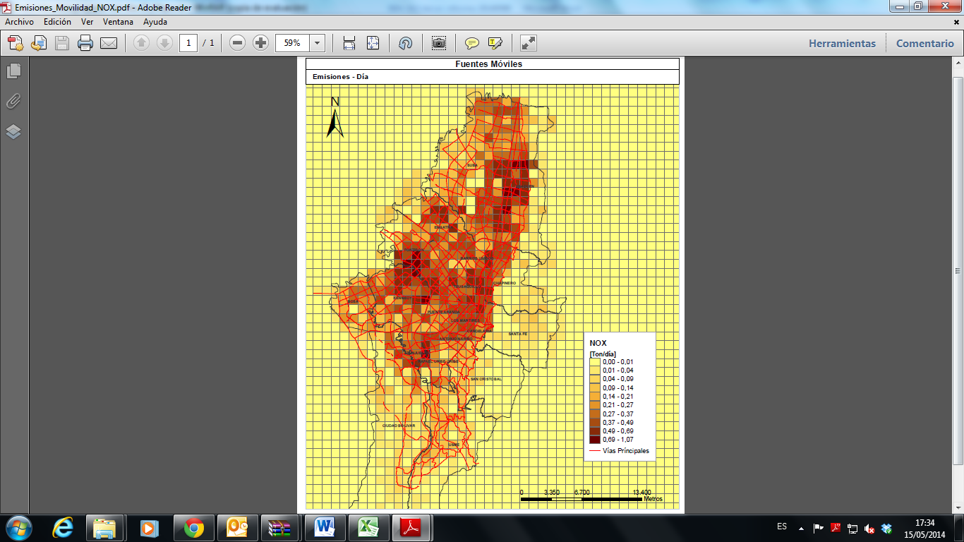 Desagregación espacio
temporal para fuentes móviles para 24 horas en día hábil.