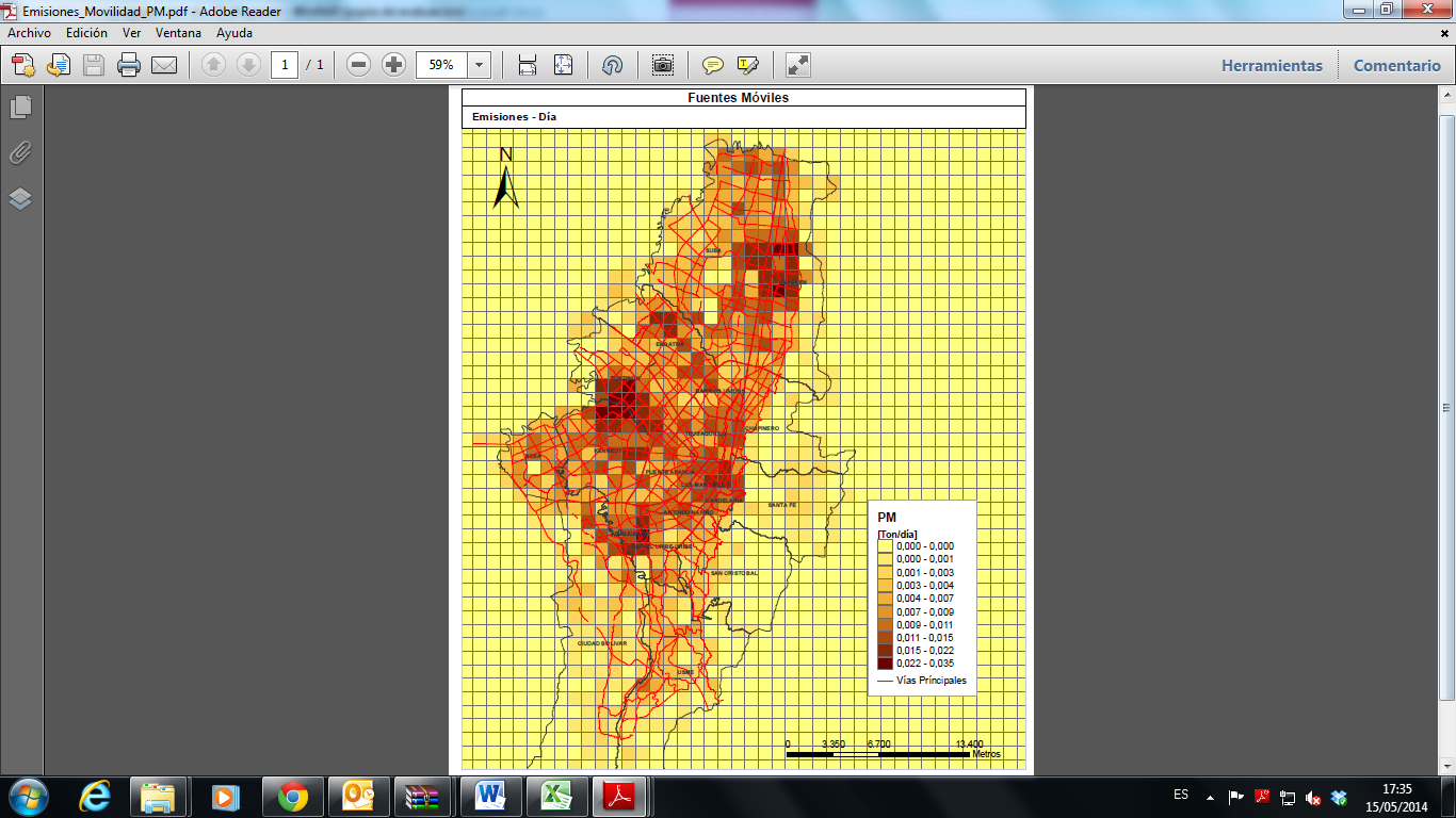 Desagregación espacio
temporal para fuentes móviles para 24 horas en día hábil.