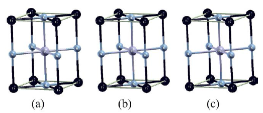 Celdas unitarias de las multicapas (a) VN/TiN, (b) CrN/TiN y (c) MnN/TiN obtenidas después de larelajación estructural