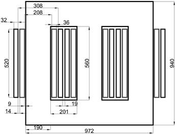 Dimensiones en milímetros del transformador utilizado para el caso de estudio