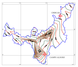 Localización de estaciones de prueba en plano de isolíneas de regionalización constante m