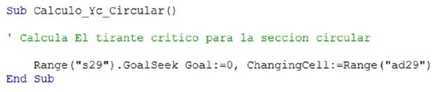 Visual code (Excel). Iteration for Yc calculation