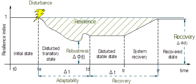 Evolution of a resilience index in the face of a disturbance