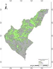 Cover and land use areas between 1977 and 2020, in Madrid, with and without changes