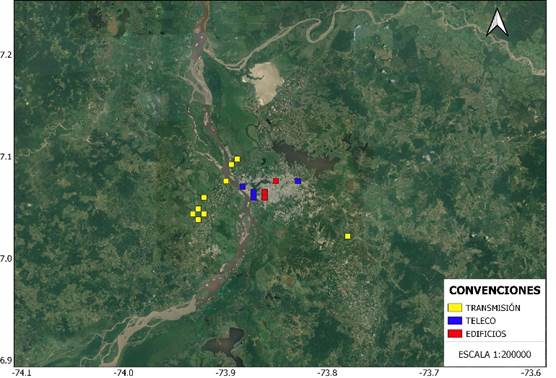 Estructuras elevadas presentes en los sitios de mayor cantidad de impactos de rayo