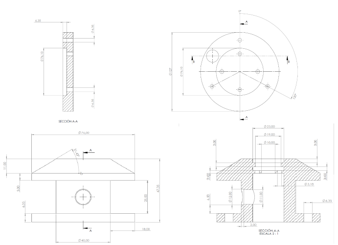 Plans: above, base of the instrument; down, body of the instrument