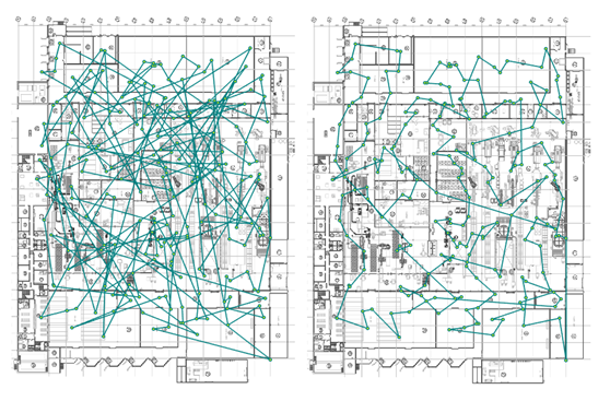 Initial solution and final plan for facility layout 2
