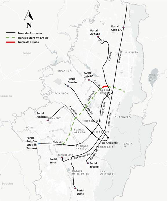 Red de troncales del BRT de Bogotá