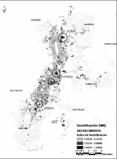 �ndice de gentrificaci�n en �reas con p�rdida de densidad de la ciudad consolidada