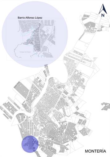 Malla territorial de los l&iacute;mites naturales del barrio Alfonso L&oacute;pez. 