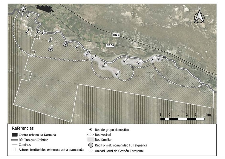 Unidad local de gestión territorial del caso seleccionado. Fuente: Elaboración propia en base a datos relevados en campo, IGN, SIAT, ECOAtlas, IDERA y Bing Maps, 2019
