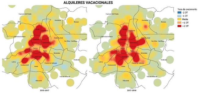 Densidad de oferta de alquiler vacacional (AirBnB).
