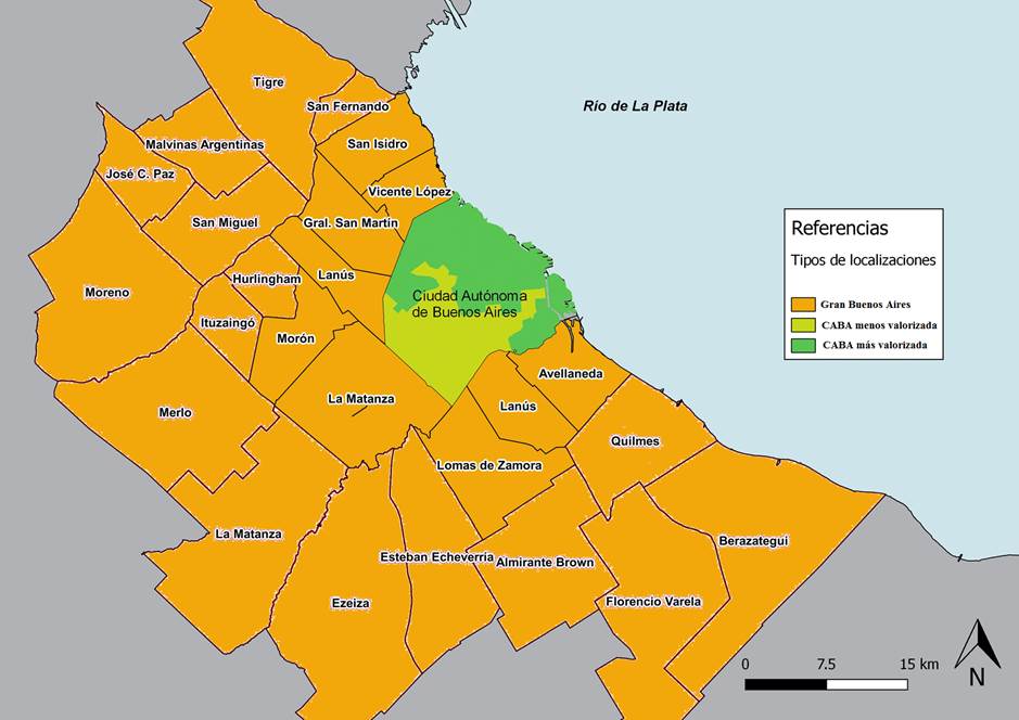 Localización en el AMBA de las categorías de la variable Ubicación.