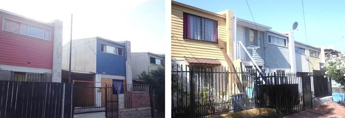 Las Higueras, before (left) and after extension of houses (right), 2015.