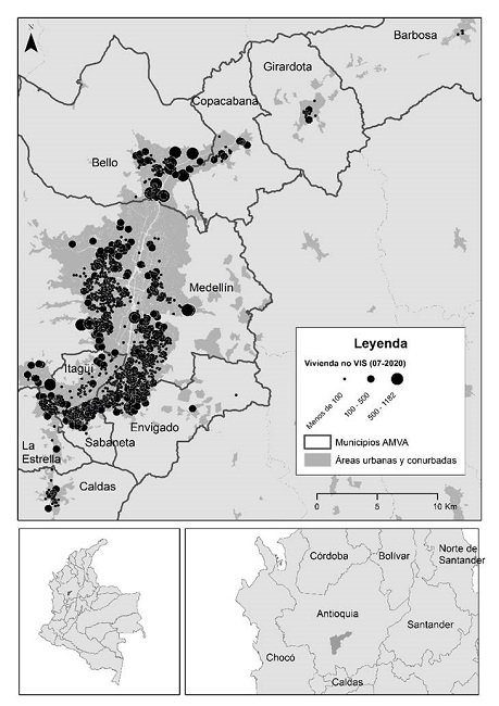 Proyectos habitacionales No VIS construidos entre 2009 y 2017.