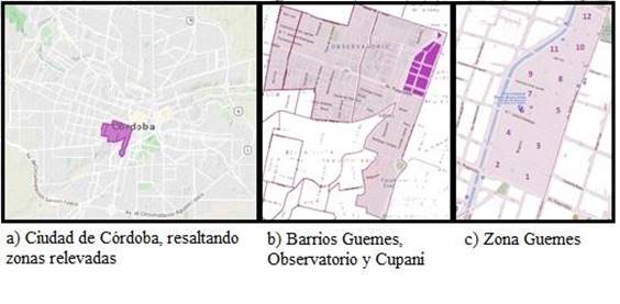 Mapa de la Ciudad de C&oacute;rdoba destacando zonas relevadas.