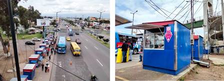 Left Location of the kiosks in front of the Pan-American Highway. Right. Formal kiosks.